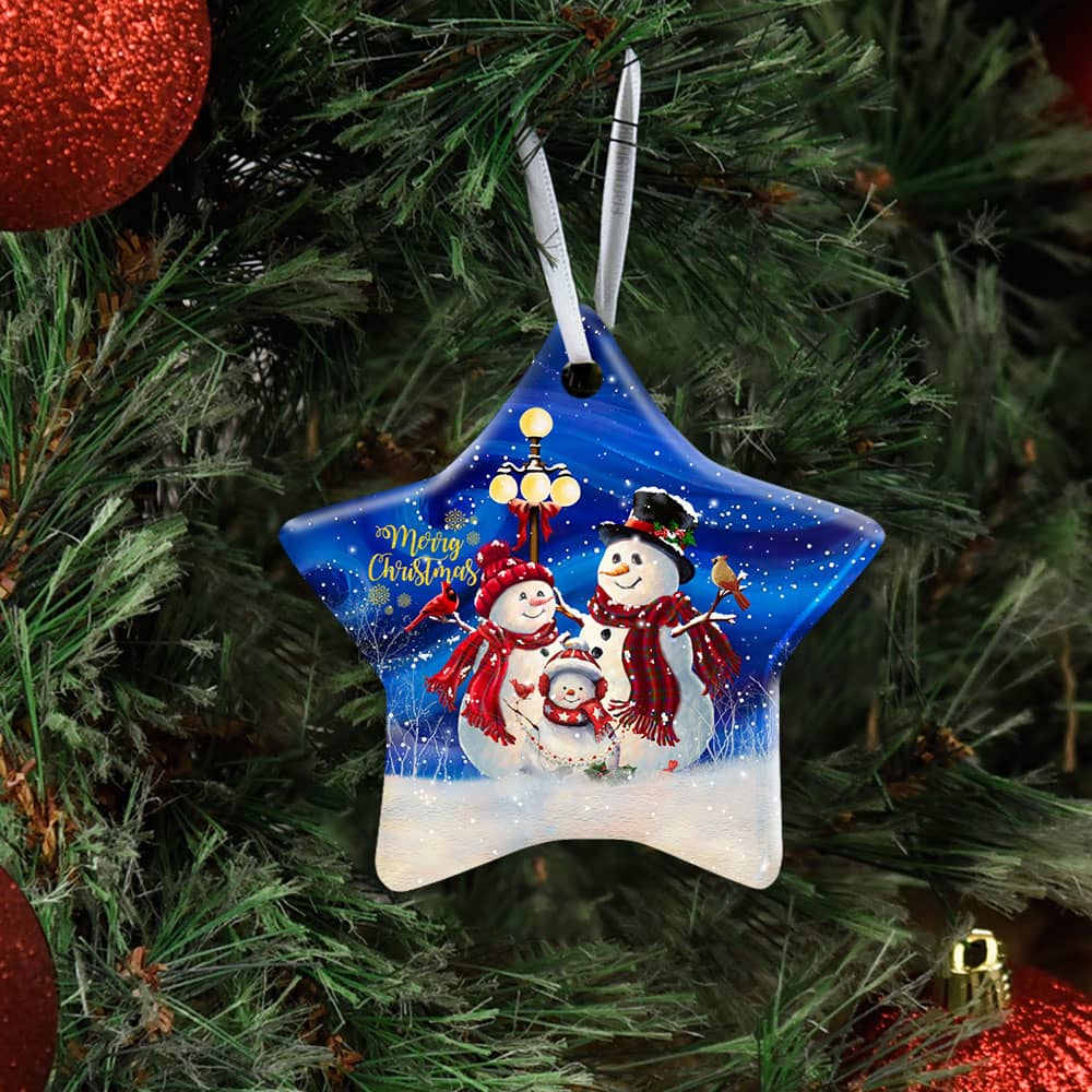 Christmas Snowman Family Ceramic Heart Ornament Personalized Gifts