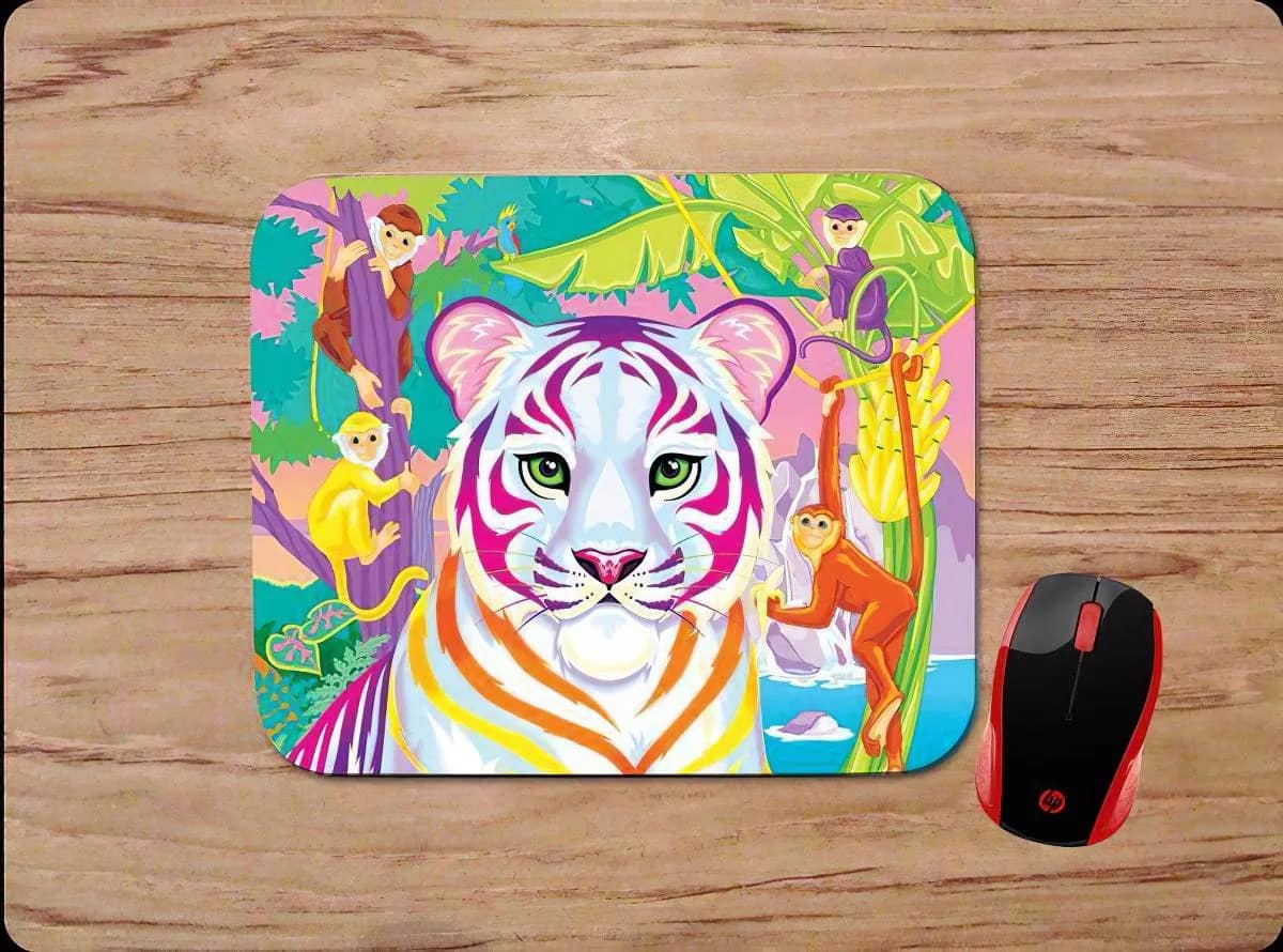 Colorful Tiger And Monkeys Jungle Mouse Pads