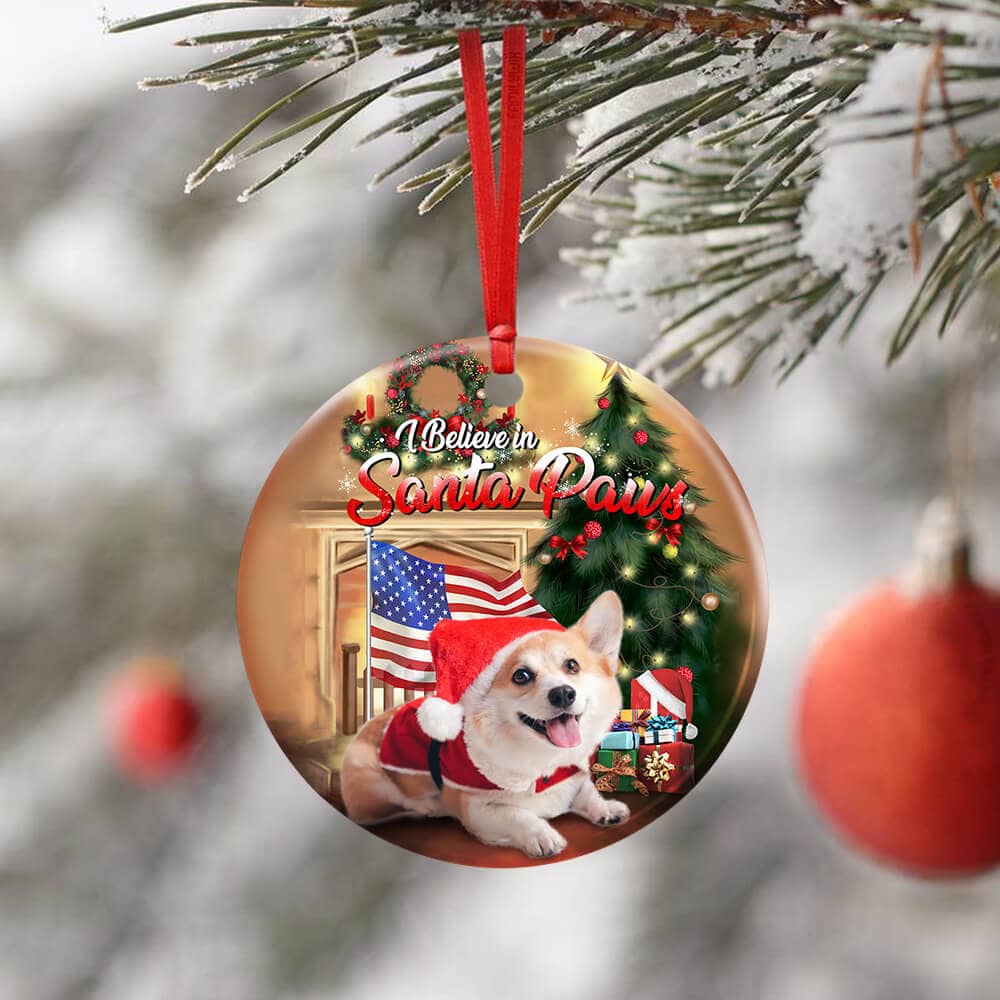 Corgi Santa Paws Ceramic Circle Ornament Personalized Gifts