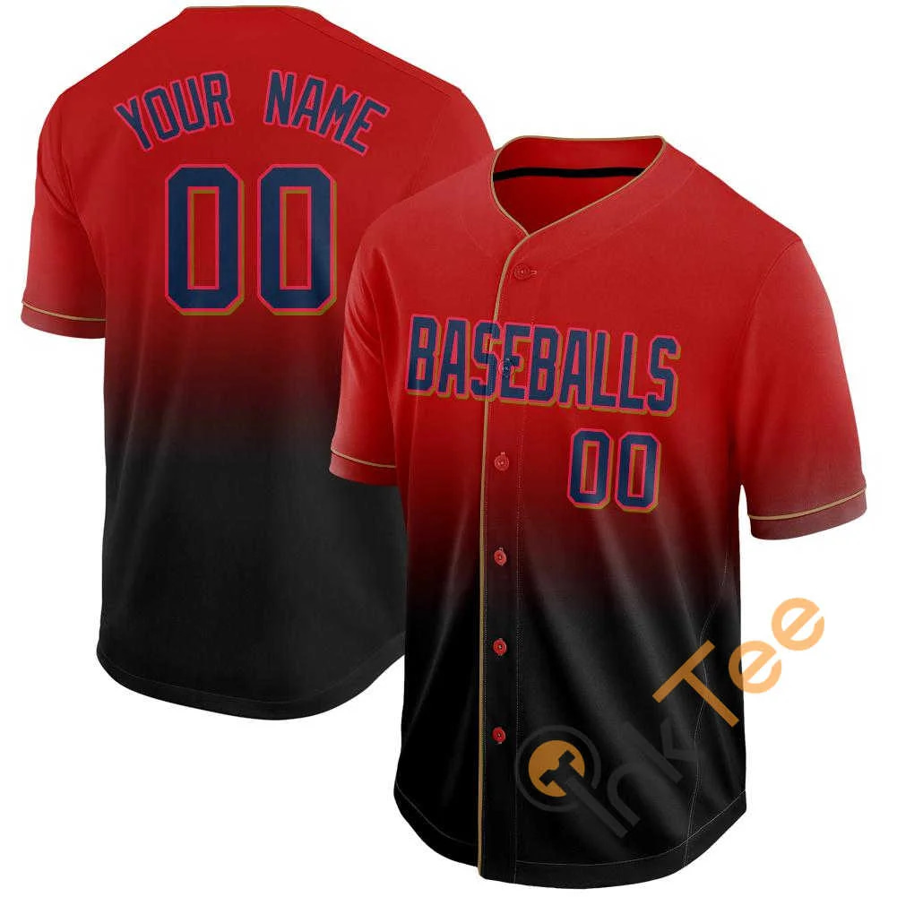 Custom Red Navy Black Fade Baseball Jersey
