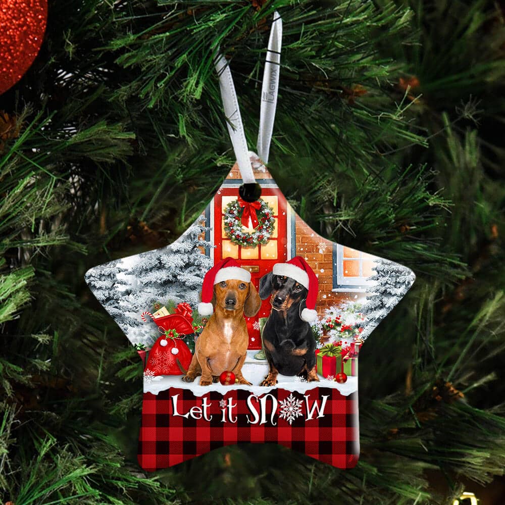 Inktee Store - Dachshund Let It Snow Christmas Ceramic Heart Ornament Personalized Gifts Image