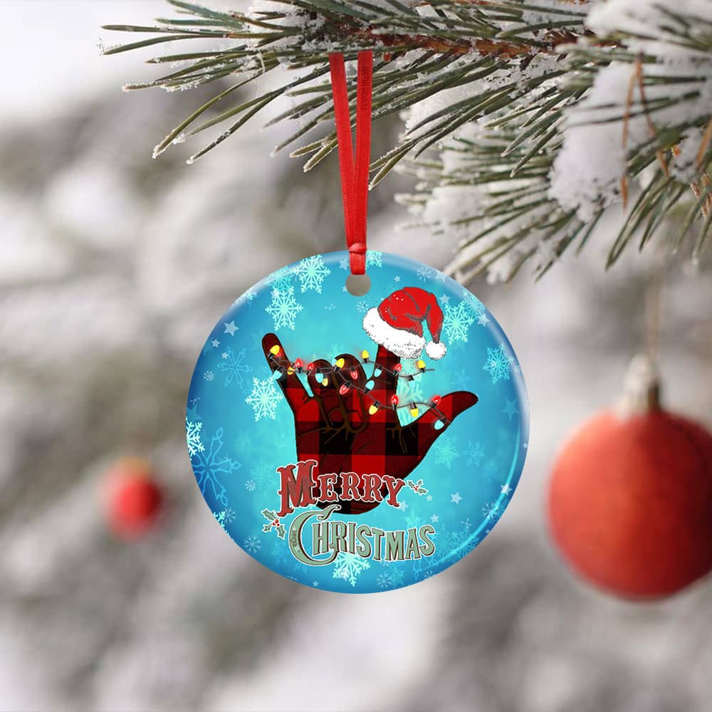 Inktee Store - Deaf Merry Christmas Sign Language Ceramic Circle Ornament Personalized Gifts Image