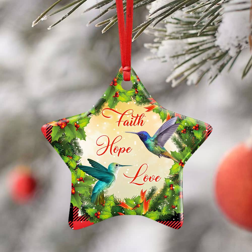 Faith Hope Love Hummingbird Christmas Ceramic Heart Ornament Personalized Gifts