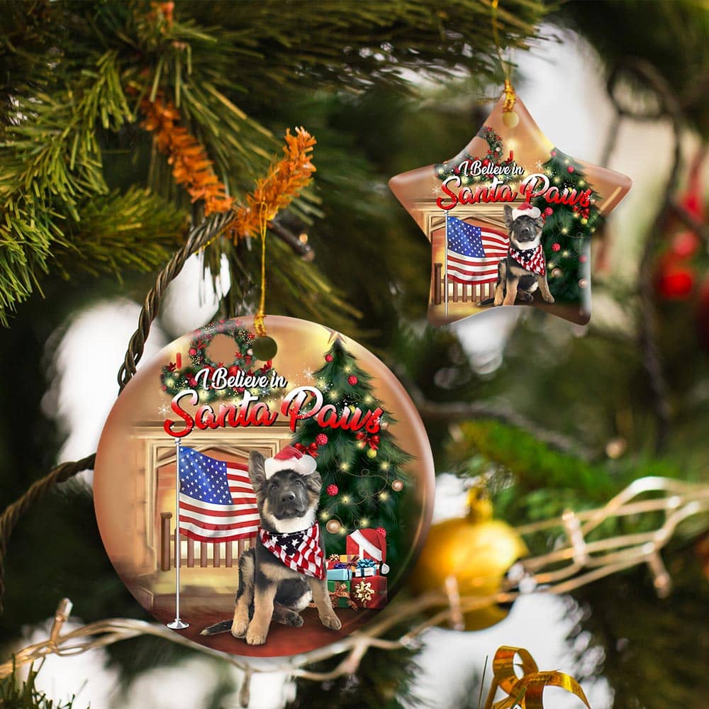 Inktee Store - German Shepherd Santa Paws Ceramic Circle Ornament Personalized Gifts Image