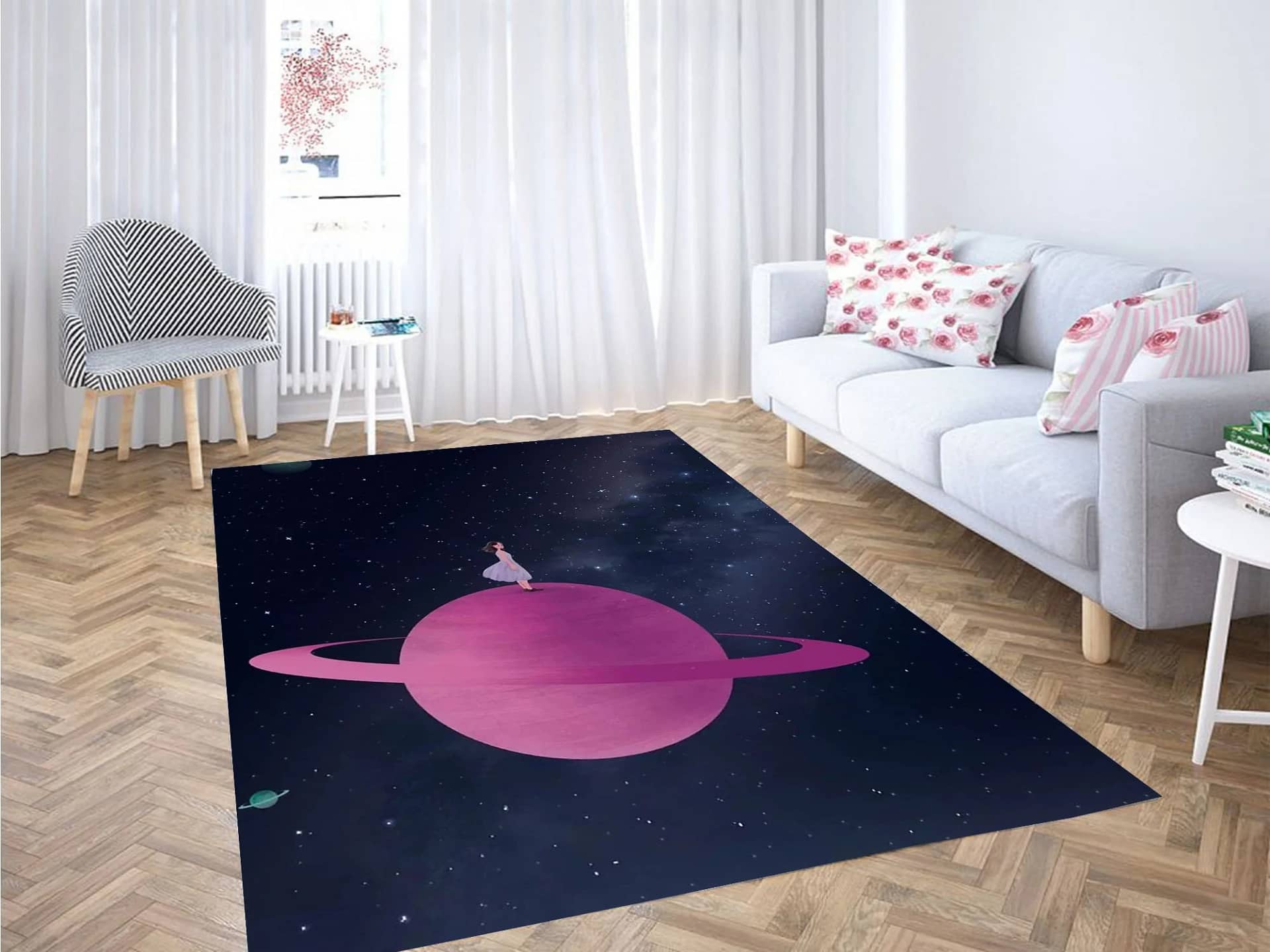 Girl Upon The Galaxy Carpet Rug