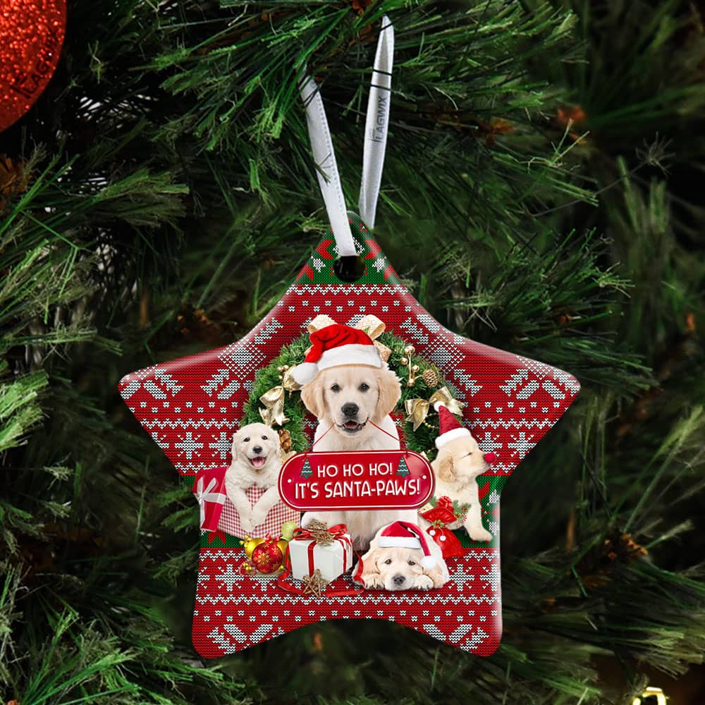 Golden Retriever Ho Ho Ho It�S Santa Paws Ceramic Heart Ornament Personalized Gifts
