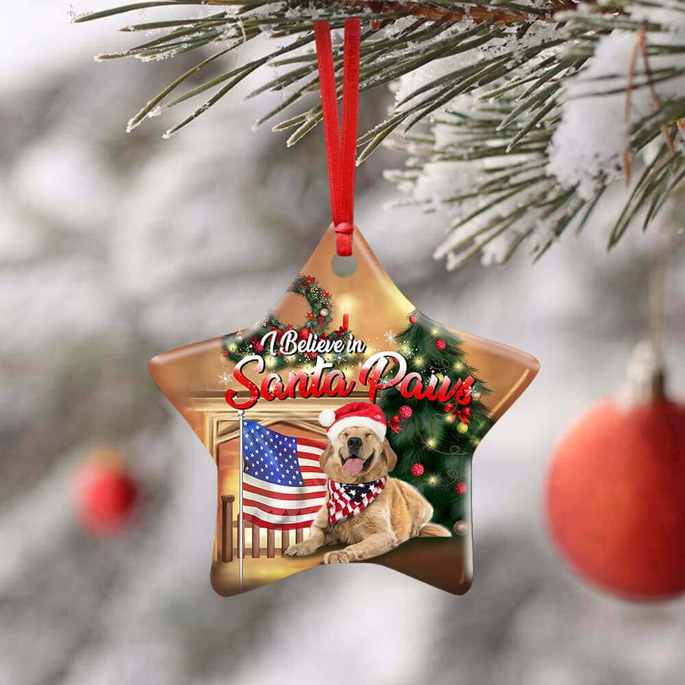 Golden Retriever Santa Paws Ceramic Heart Ornament Personalized Gifts