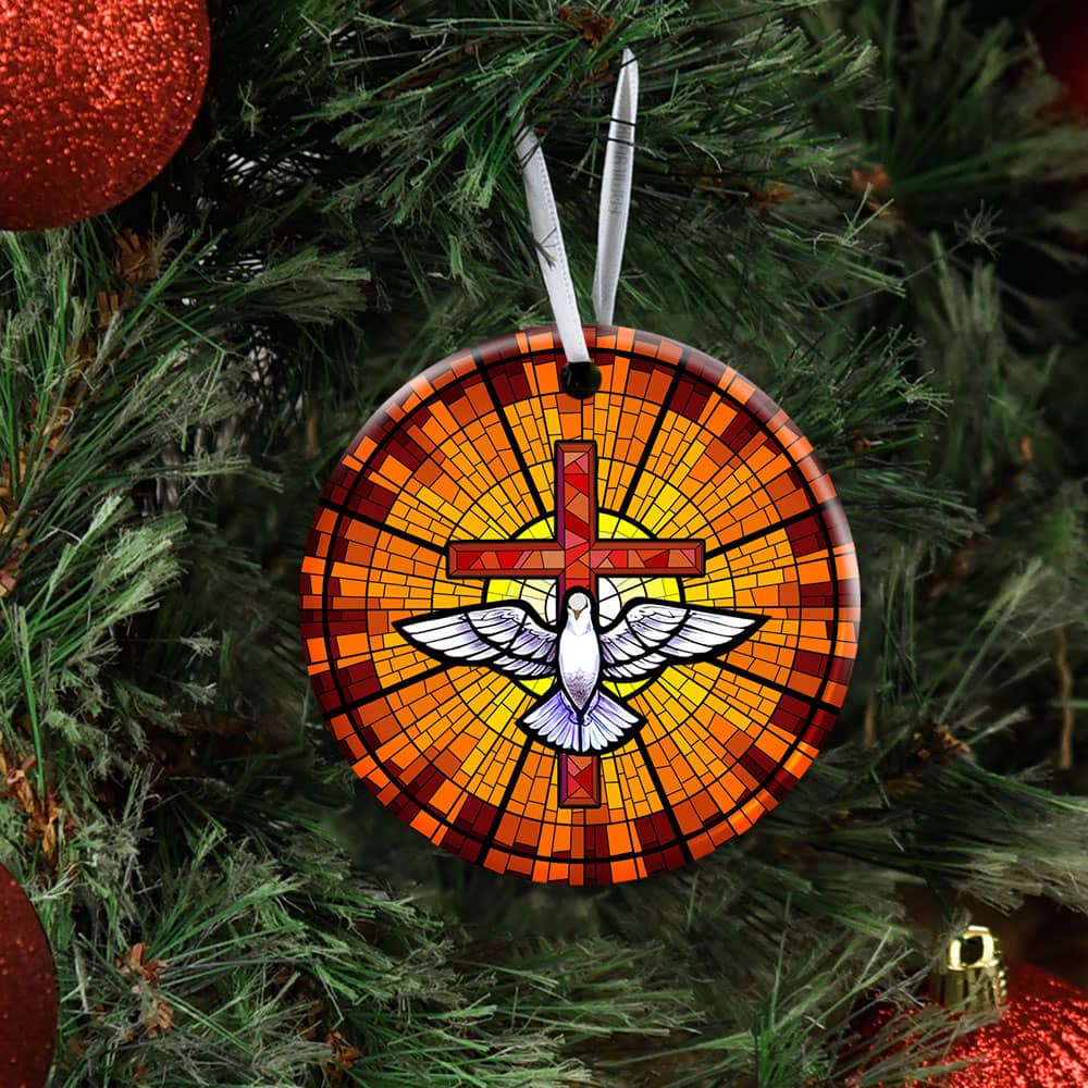Holy Spirit Dove Christian Cross Ceramic Circle Ornament Personalized Gifts