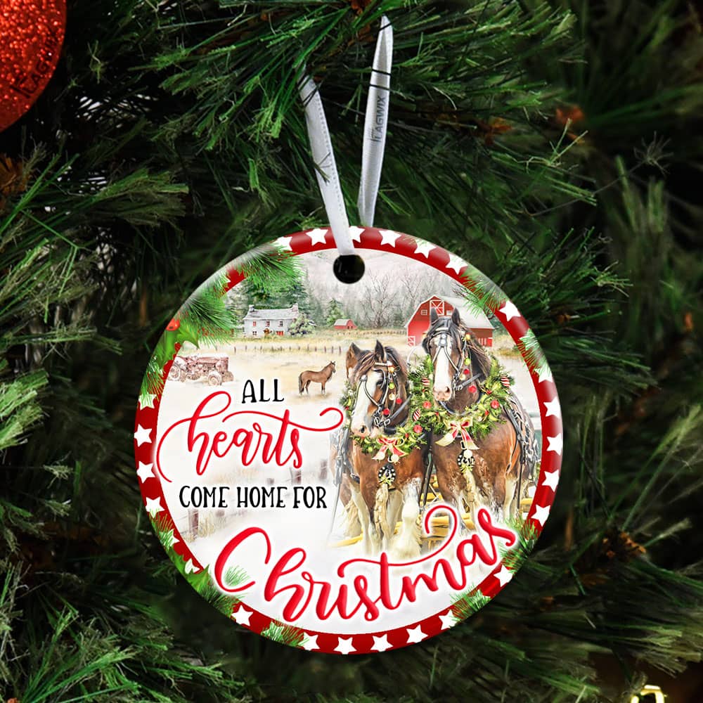 Horse All Hearts Come Home For Christmas Ceramic Circle Ornament Personalized Gifts