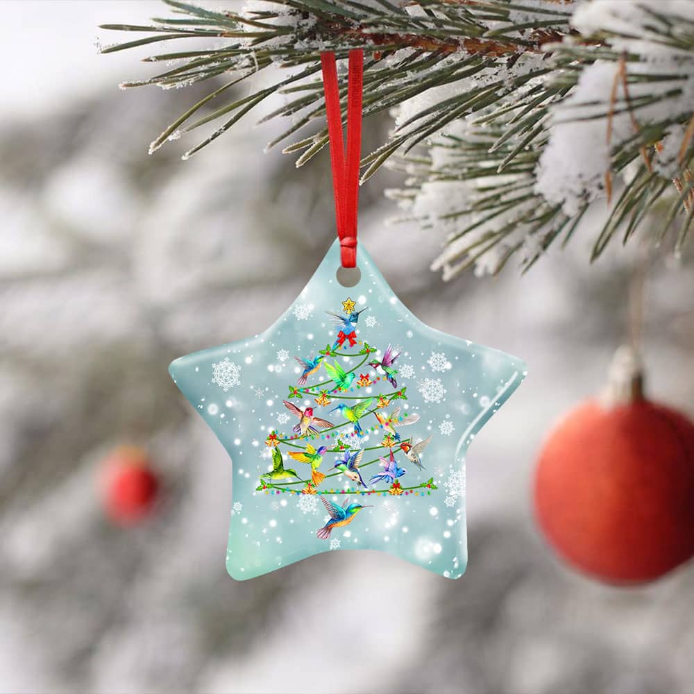 Inktee Store - Hummingbird Christmas Tree Ceramic Heart Ornament Personalized Gifts Image