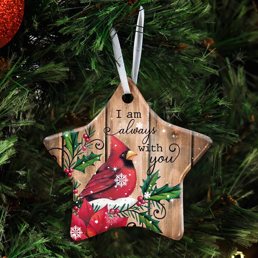 I Am Always With You Cardinal Snow Ceramic Heart Ornament Personalized Gifts