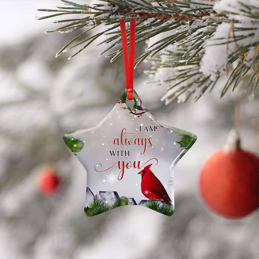 I Am Always With You Christmas Cardinal Ceramic Heart Ornament Personalized Gifts