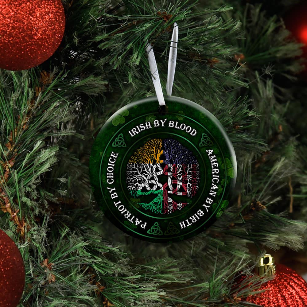 Irish By Blood American By Birth Ceramic Circle Ornament Personalized Gifts