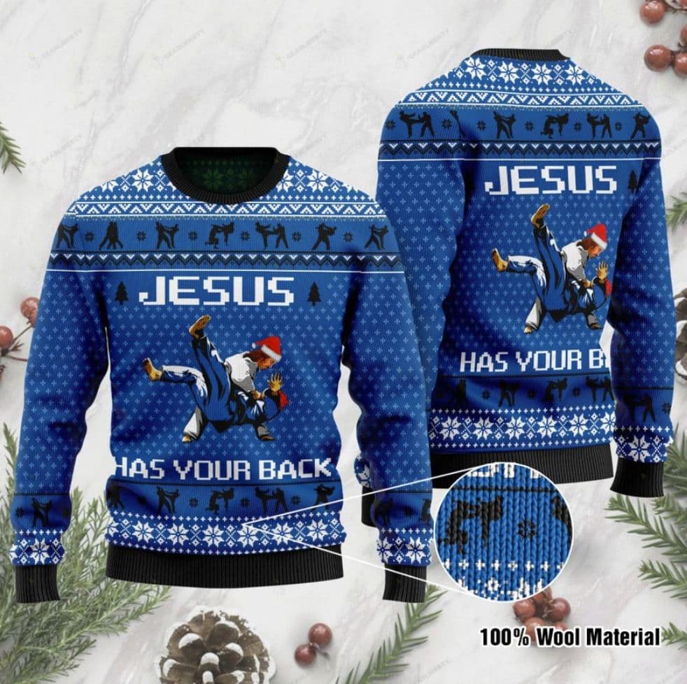 Jesus Has Your Back Judo Ugly Sweater