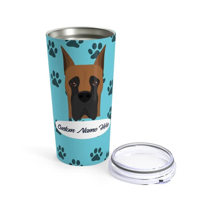 Inktee Store - Love My Great Dane - Personalized Custom Travel Mug For Hot Coffee Cold Drinks - 20Oz With Lid Dishwasher Safe Stainless Steel Tumbler Image