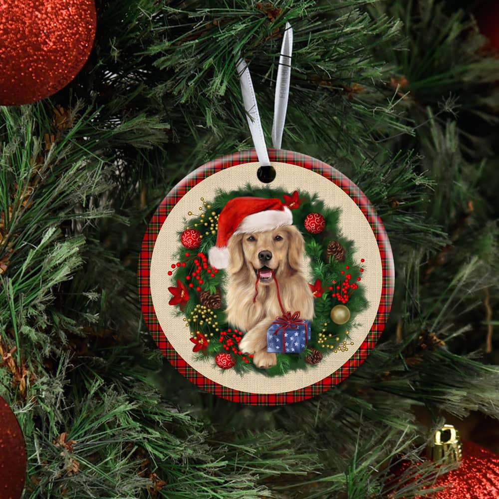 Merry Christmas Golden Retriever Ceramic Circle Ornament Personalized Gifts