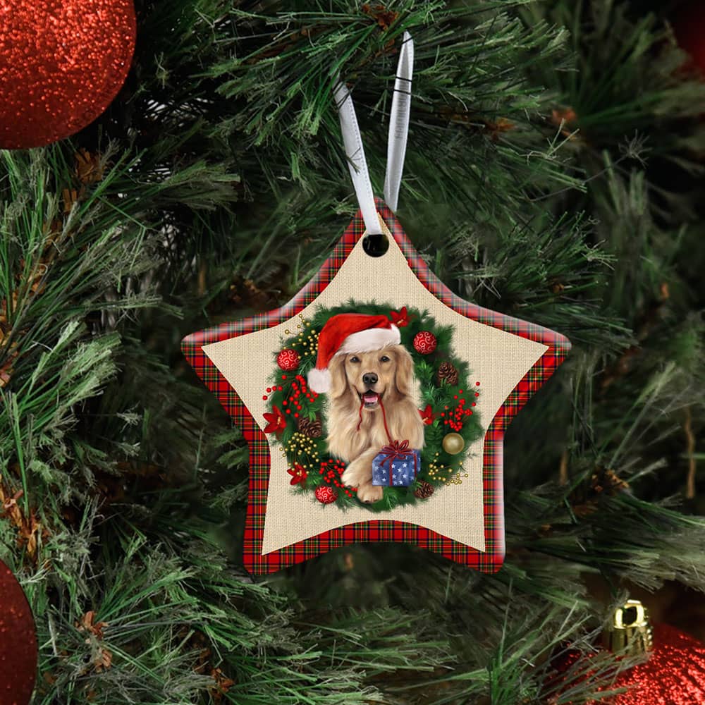 Inktee Store - Merry Christmas Golden Retriever Ceramic Heart Ornament Personalized Gifts Image