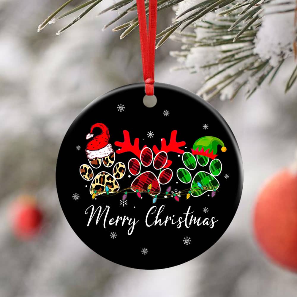 Inktee Store - Merry Pawmas Ceramic Circle Ornament Personalized Gifts Image