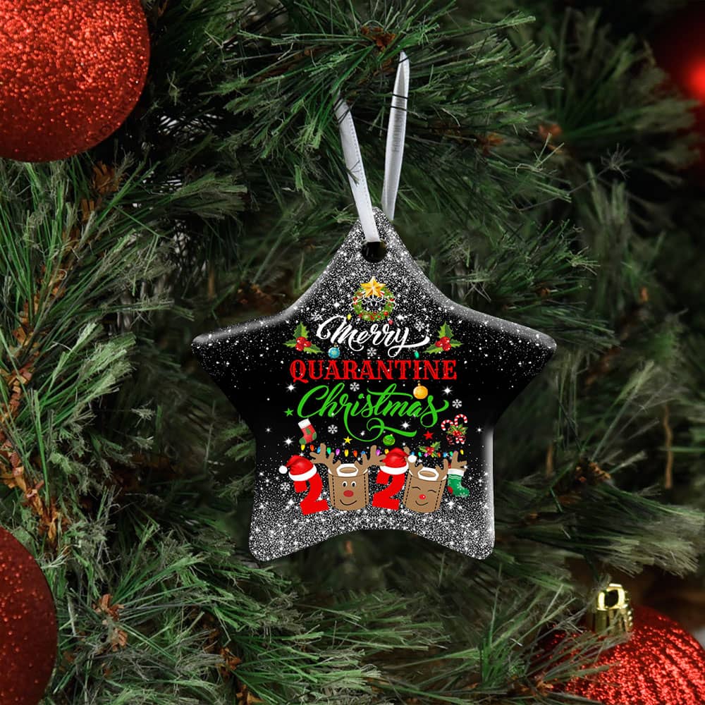 Inktee Store - Merry Quarantine Christmas 2020 Ceramic Heart Ornament Personalized Gifts Image