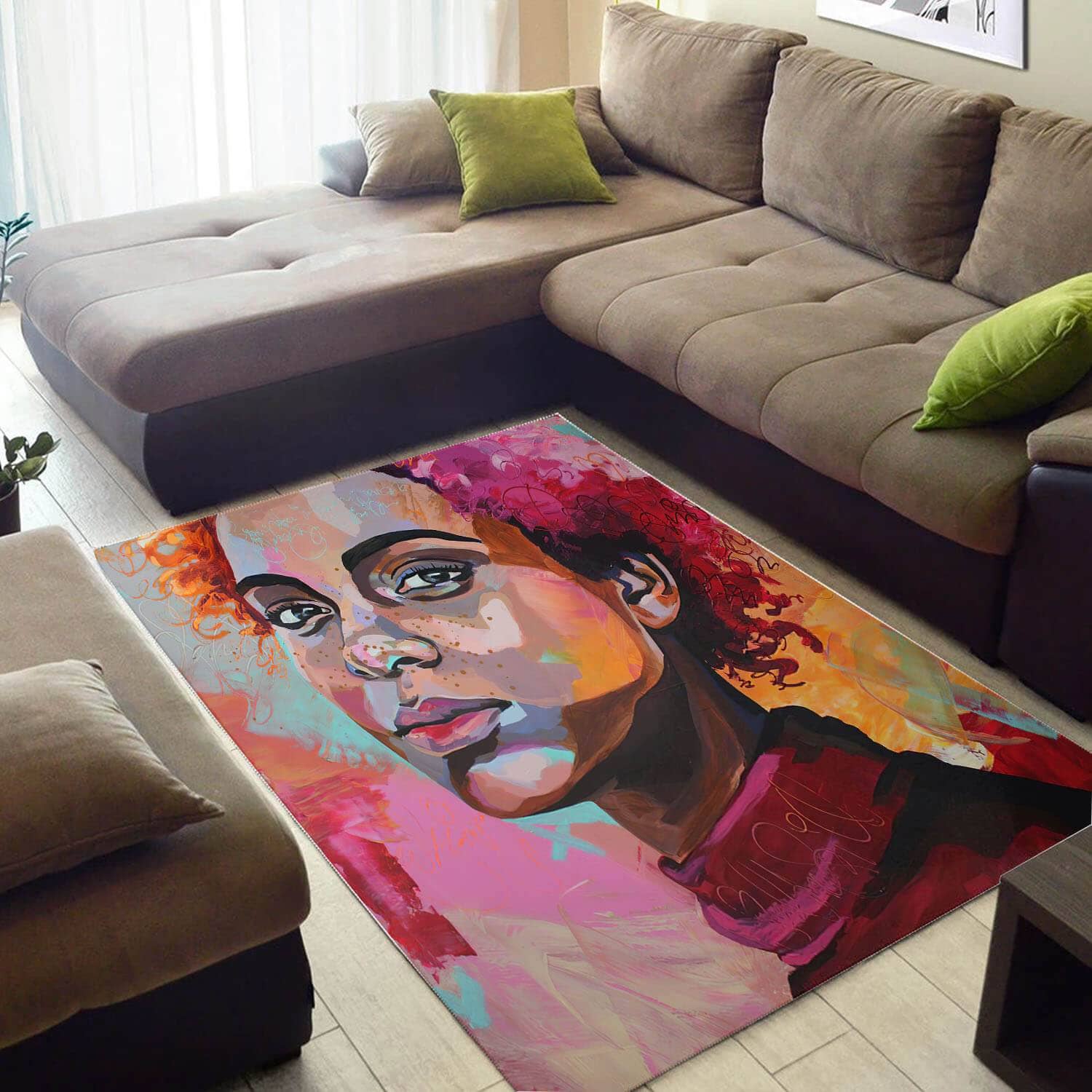 Modern African American Pretty Black Art Afro Girl Carpet Living Room Rug