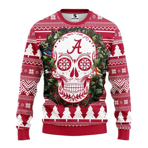 Ncaa Alabama Crimson Tide Skull Flower Christmas Ugly Sweater