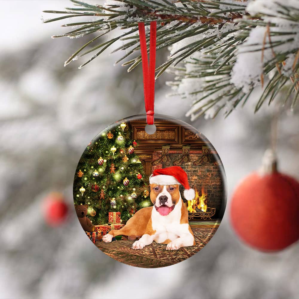 Pitbull Christmas Ceramic Circle Ornament Personalized Gifts