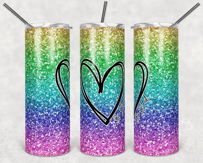 Inktee Store - Rainbow Be Kind Heart Stainless Steel Tumbler Image