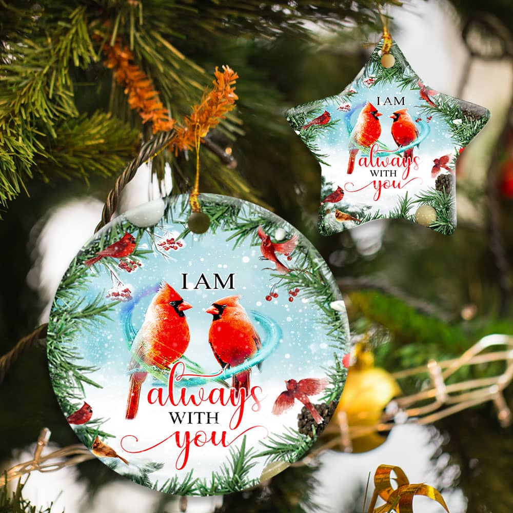 Red Cardinal I Am Always With You Ceramic Circle Ornament Personalized Gifts