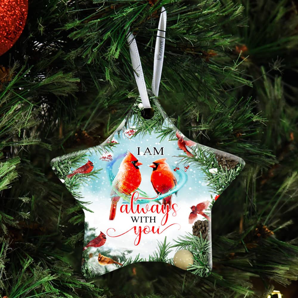 Red Cardinal I Am Always With You Ceramic Heart Ornament Personalized Gifts