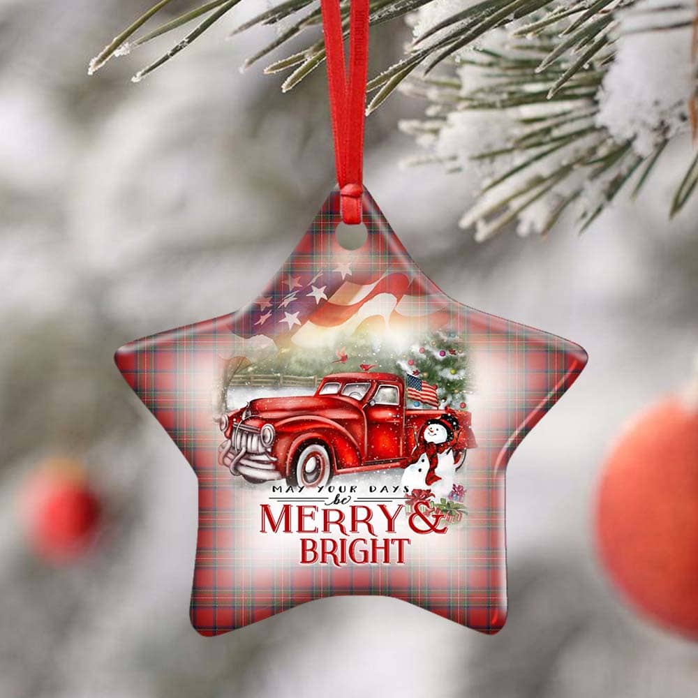 Red Truck Snowman Christmas Ceramic Heart Ornament Personalized Gifts