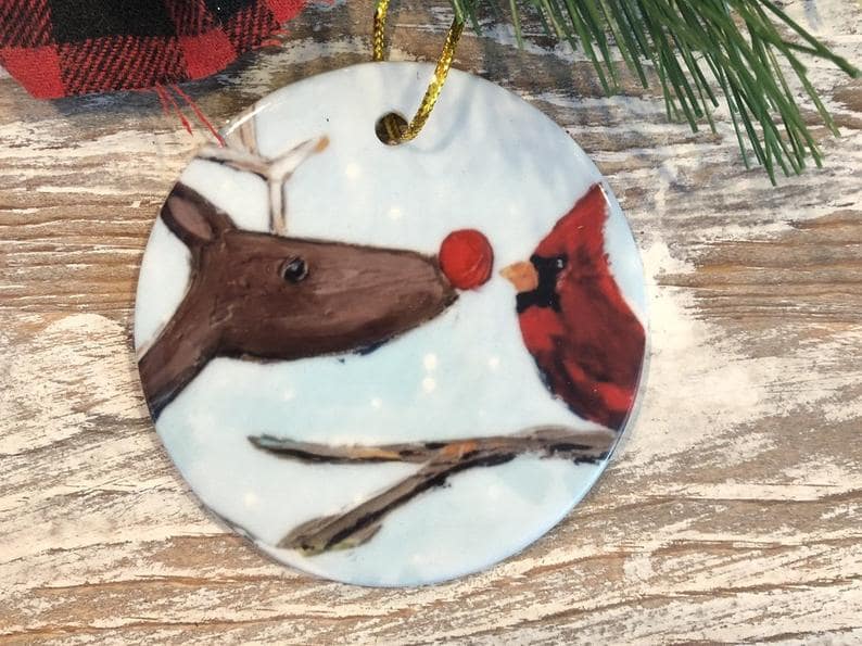 Reindeer And Cardinal Christmas Ornament Tree Trimmingholiday Meaningful Personalized Gifts