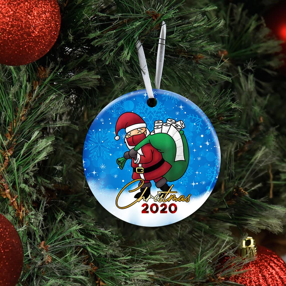 Santa Claus With Toilet Paper Christmas Ceramic Circle Ornament Personalized Gifts