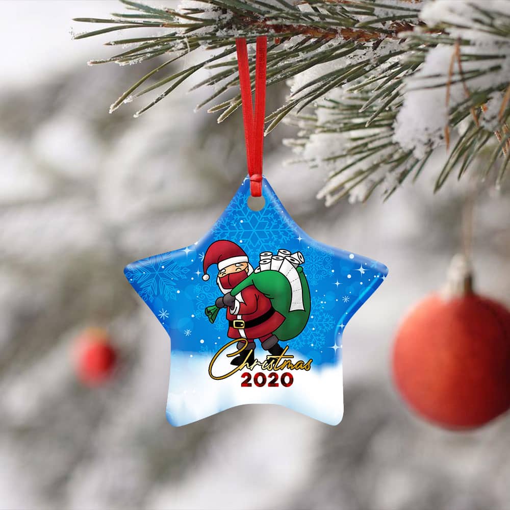 Santa Claus With Toilet Paper Christmas Ceramic Heart Ornament Personalized Gifts