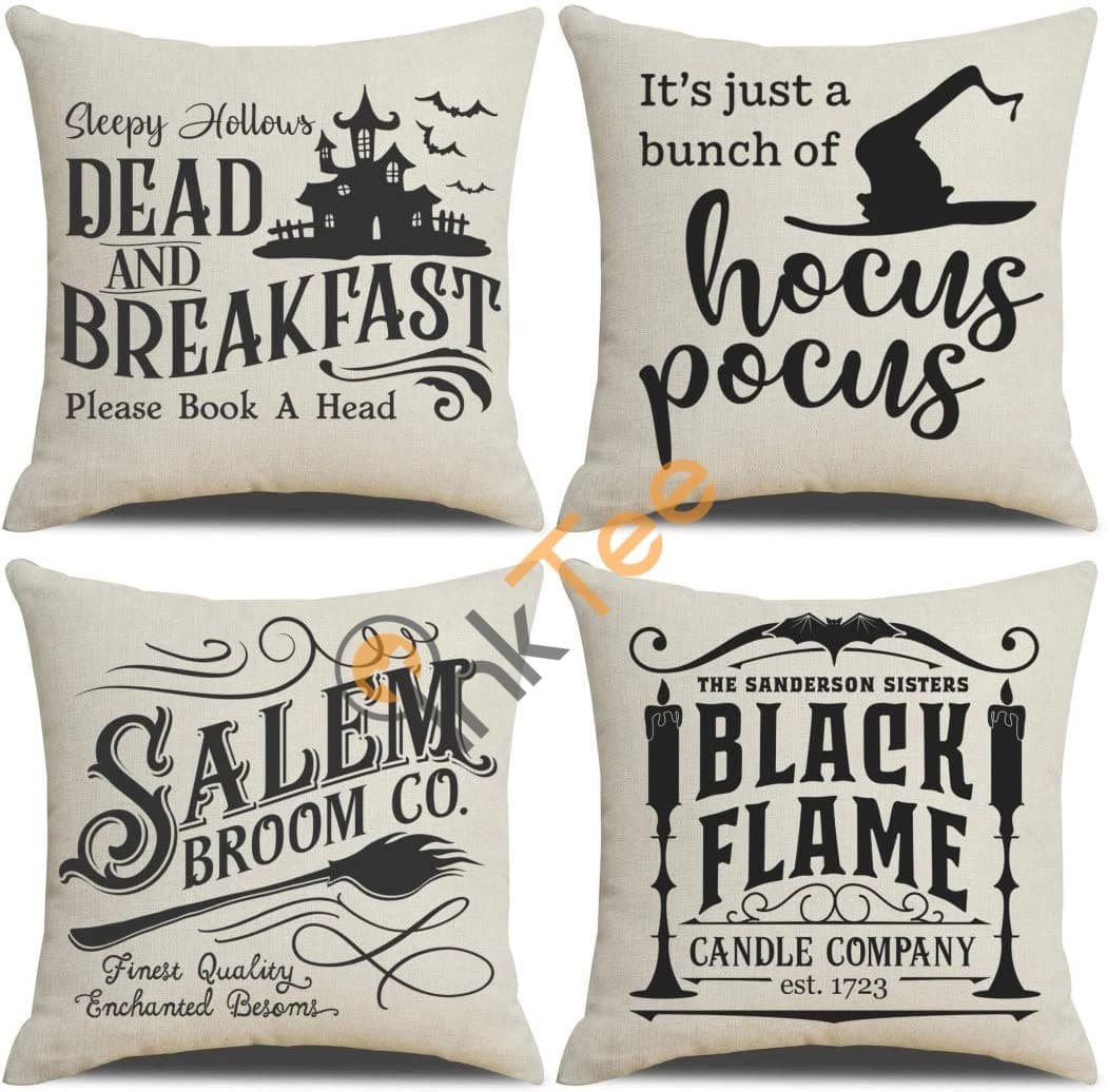 Set Of 4 With Halloween Decorations Quotes Linen Home Pillow Covers Personalized Gifts
