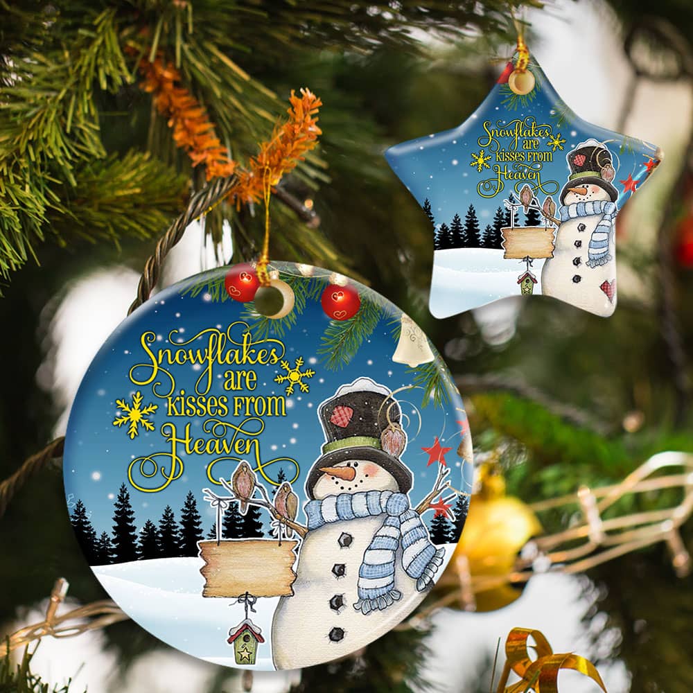Inktee Store - Snowflakes Are Kisses From Heaven Ceramic Circle Ornament Personalized Gifts Image