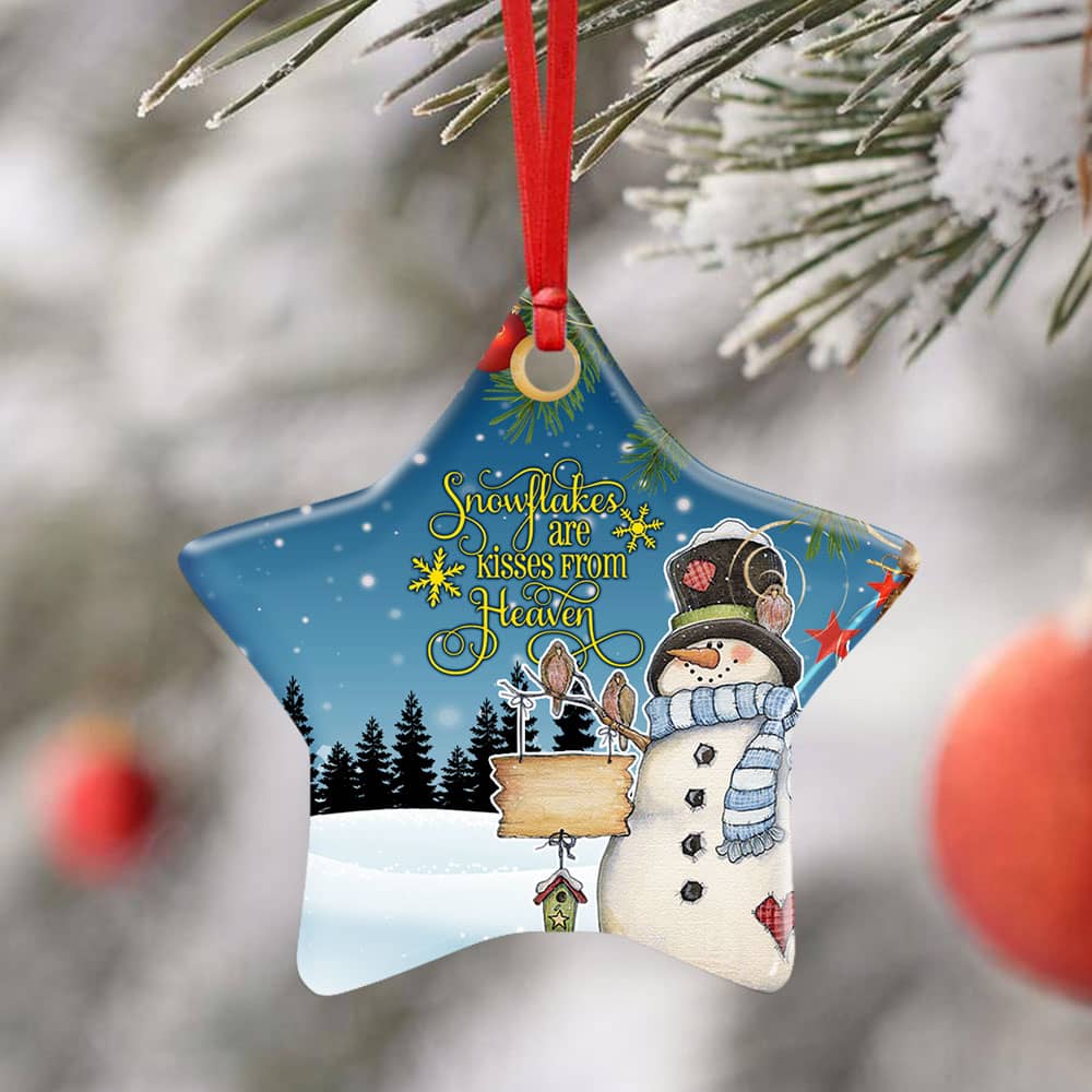 Snowflakes Are Kisses From Heaven Ceramic Heart Ornament Personalized Gifts