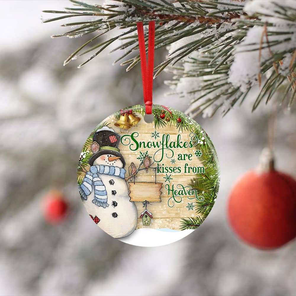 Snowflakes Are Kisses From Heaven  Snowman Ceramic Circle Ornament Personalized Gifts