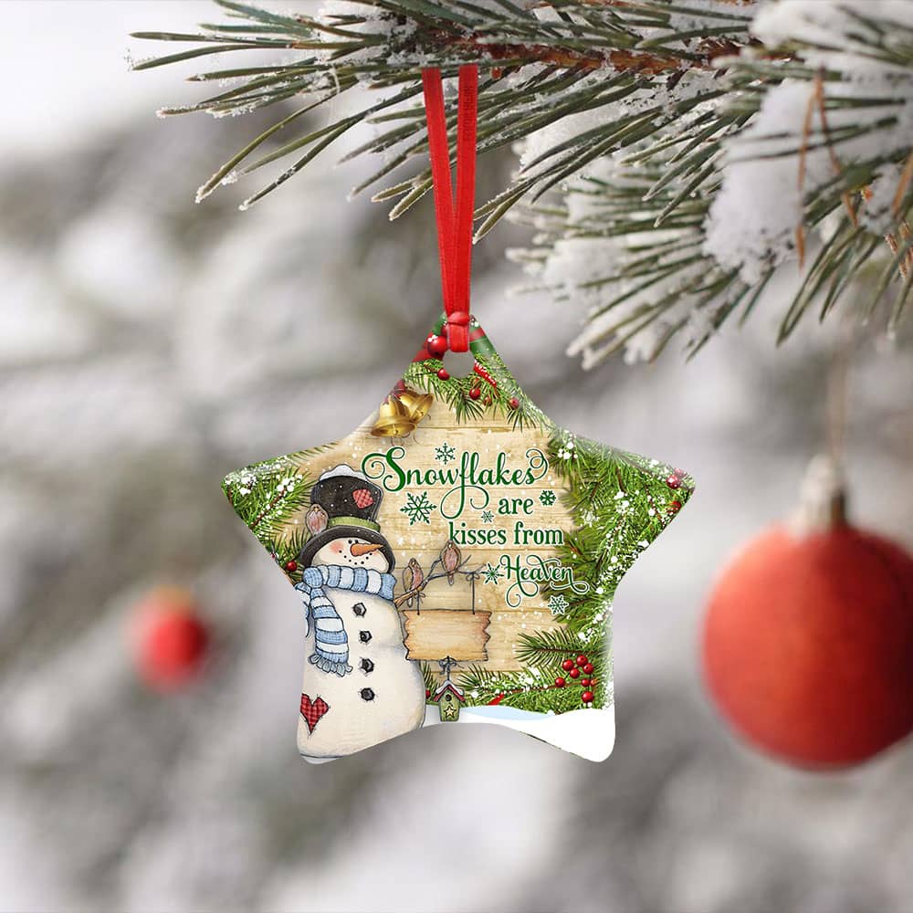 Inktee Store - Snowflakes Are Kisses From Heaven Snowman Ceramic Heart Ornament Personalized Gifts Image