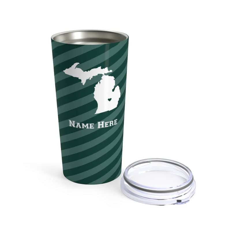 State Pride Series East Lansing Michigan - Personalized Custom Tumbler Travel Mug For Warm Cold Drinks - 20oz With Lid Dishwasher Safe Stainless Steel Tumbler