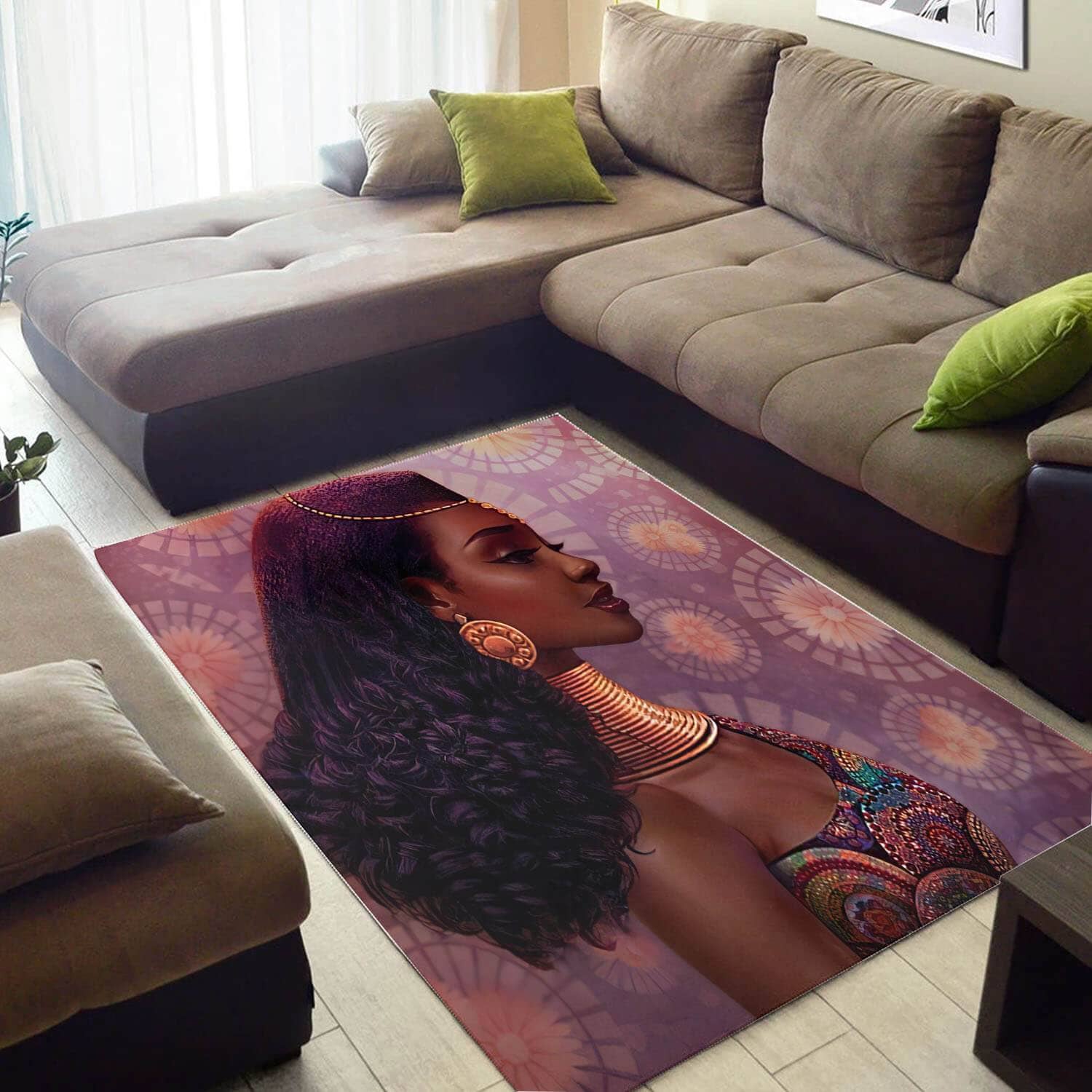 Trendy African American Beautiful Afro Woman Large Living Room Rug