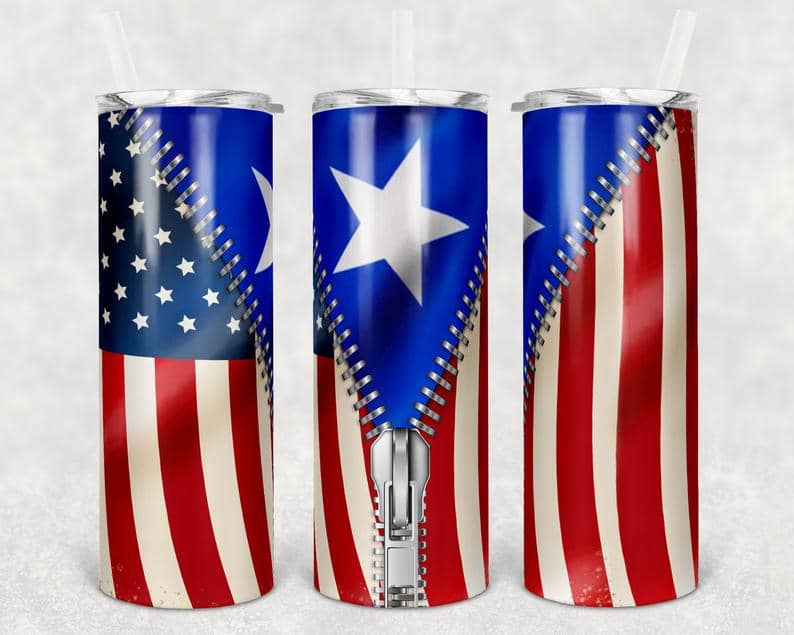 Zipper Puerto Rico And Us Flag Stainless Steel Tumbler