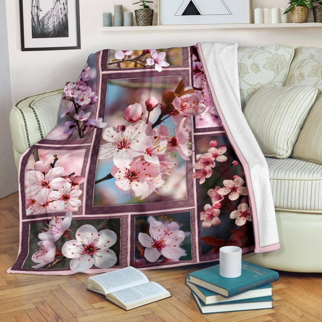 Amazon Best Seller Flower Cheery Blossom Pink Fleece Blanket
