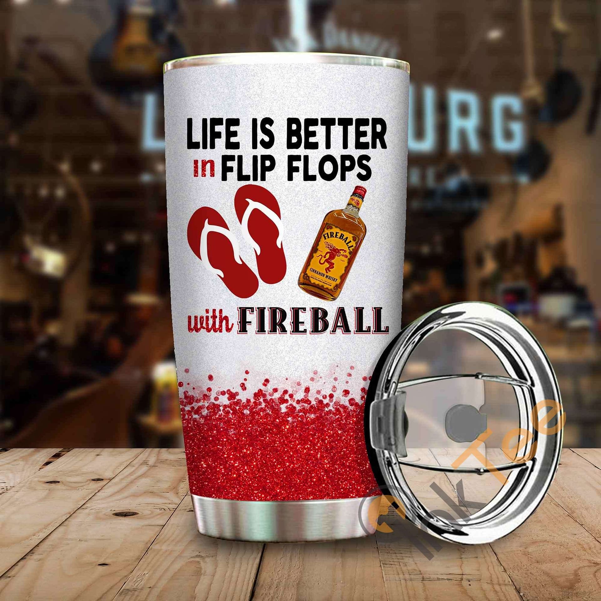 Life Is Better In Flip Flops With Fireball Amazon Best Seller Sku 3997 Stainless Steel Tumbler