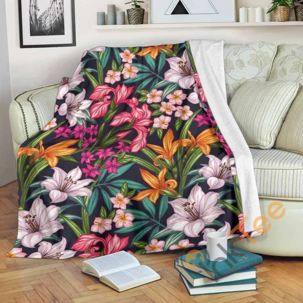 Tropical Flowers Pattern Premium Fleece Blanket
