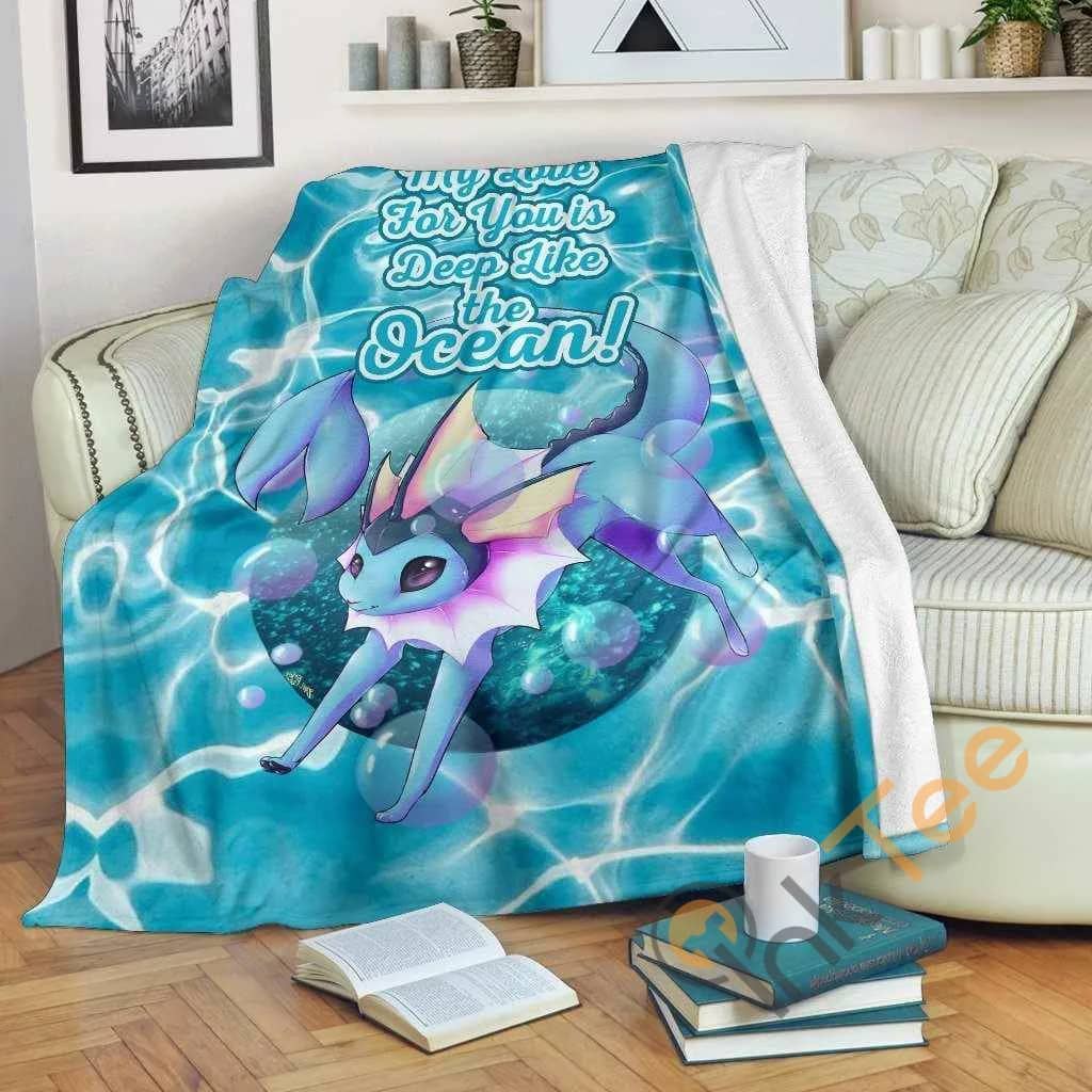 Vaporeon Like The Ocean Love Quote Premium Fleece Blanket