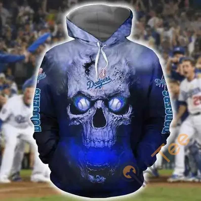 Los Angeles Dodgers Skull On Fire Pullover 3D Hoodie - Inktee Store