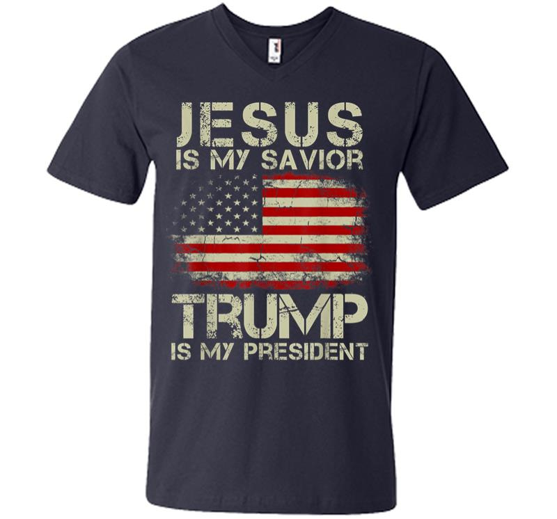 Inktee Store - Jesus Is My Savior Trump Is My President V-Neck T-Shirt Image