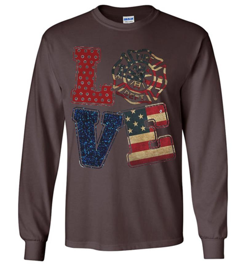 Inktee Store - Love Firefighter American Flag Long Sleeve T-Shirt Image