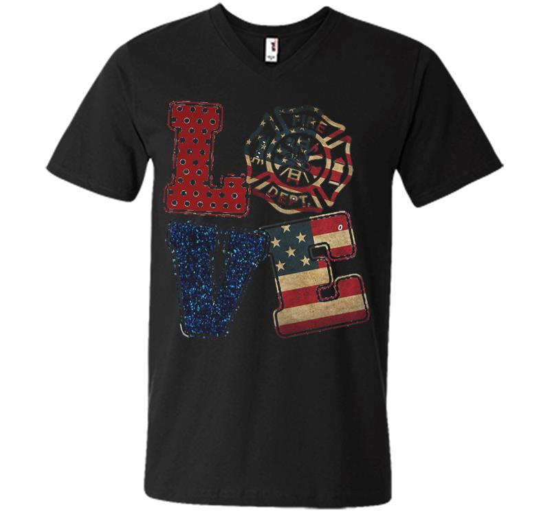 Love Firefighter American Flag V-Neck T-Shirt