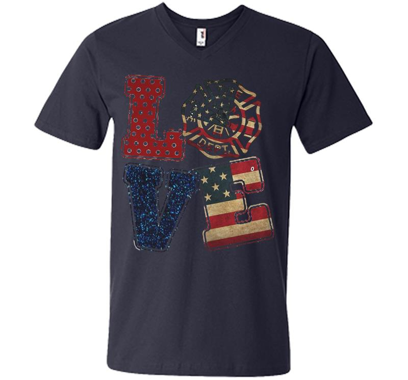 Inktee Store - Love Firefighter American Flag V-Neck T-Shirt Image